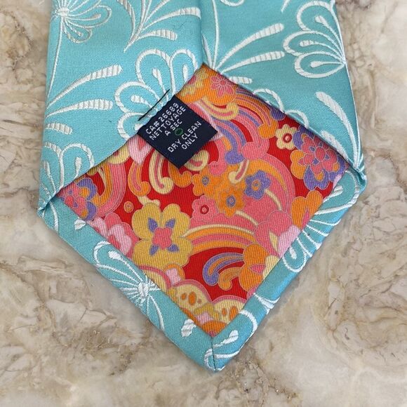 Ted Baker 100% Silk Aqua Blue & White Floral Tie - Picture 7 of 9